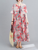 Plus la taille des femmes imprimées Vintage demi manches longues robes maxi