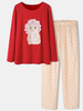 Plus la taille des femmes mignon chat arc-en-ciel imprimé à manches longues pantalon ample maison salon pyjamas ensemble