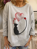 Plus la taille des femmes mignonne de bande dessinée de chat lettre imprimer des chemisiers occasionnels