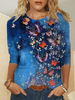 Plus la taille des femmes papillon imprimé floral col rond chemisiers à manches longues occasionnels
