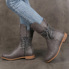 Plus la taille des femmes rétro rivet croix sangle arrière fermeture éclair mi-mollet bottes