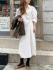 Plus la taille des femmes solide revers manches longues chemise unie robes maxi