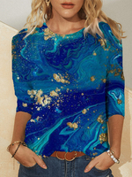 Plus la taille des femmes Tie-dye impression abstraite O-cou occasionnels chemisiers à manches longues