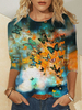 Plus la taille des femmes Tie Dye Papillons Imprimer O-cou Casual Blouses à manches longues