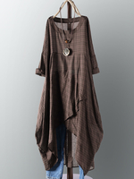 Plus Robe mi-longue décontractée asymétrique à carreaux pour femmes avec ourlet irrégulier