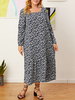 Plus Size Femmes Ditsy Imprimé Floral Col Carré À Manches Longues Casual Maxi Robes