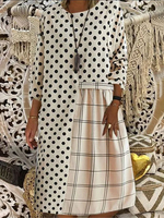 Plus Size Femmes Polka Dot Plaid Patchwork Casual Robes Midi À Manches Longues