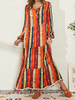 Plus Size Femmes Vintage Bohème Imprimé Tie Neck Pompon Ourlet Maxi Robes