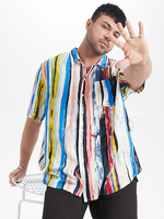 Plus Size Mens Deisgn Colorful Chemises à manches courtes avec poche poitrine à rayures