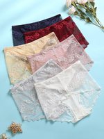 Plus Size Multi Color Women Lace Trim Mesh Voir à travers une culotte taille haute respirante