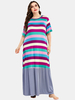 Plus Size Women Colorful Stripe Patchwork manches courtes maison chemises de nuit décontractées