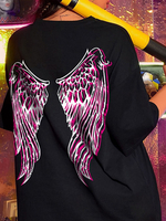 Plus Size Women Letter Cool Wing Back Print Casual T-shirts à manches courtes