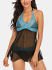 Plus Size Women Mesh See Through Polka Dot Print Maillot de bain Halter sans fil