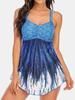 Plus Size Women Ombre Wave Print Backless Cover Belly Swimdress Beachwear
