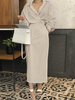 Plus Size Women Revers Wrap Lace Up Chemise à manches longues Casual Maxi Dresses
