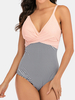 Plus Size Women Stripe Splice Two Tone Skinny Fit One Maillots de bain
