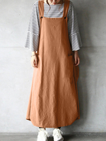 Plus Size Women Tie Back Loose Casual Strappy Maxi Dresses Wiht Pocket