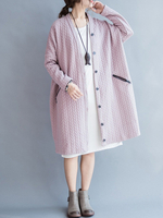 Plus Taille Cardigans Couleur unie à manches longues en maille