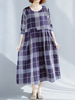Plus Taille Casual Plaid Patchwork O-Neck manches longues tenue décontractée