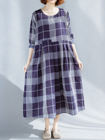 Plus Taille Casual Plaid Patchwork O-Neck manches longues tenue décontractée