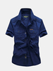 Plus Taille Chemise de Travail de Style Militaire Poche de Poitrine à Maches Courtes pour Homme