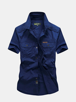 Plus Taille Chemise de Travail de Style Militaire Poche de Poitrine à Maches Courtes pour Homme