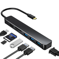 Pobod 7-in-1 Type-C Docking Station USB Adapter with USB3.0*3 VGA HDMI SD/TF Card Reader Slot Multifunctional USB Hubs f