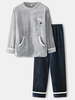 Poche de broderie de lettre de flanelle pour femmes; Ensemble de pyjama épais à manches longues