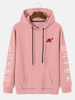 Pochette dimpression de caractères chinois pour hommes Rose Hoodies