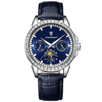 POEDAGAR Business Men Watch Luxury Rhinestone Leather Wristwatch Luminous Waterproof Calendar Quartz Watch