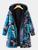 Polaire à imprimé floral vintage épais Plus taille manteau à capuche avec poches