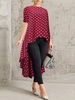 Polka Dot Print O-neck manches courtes haut bas ourlet chemises longues chemisier pour les femmes