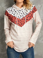 PolkaDot Print Patchwork Casual Cordon De Serrage À Manches Longues Col Rond Hoodies