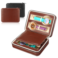 Portable 4 Girds Watch Box PU cuir Zipper Watch Storage Box