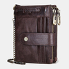 Portefeuille à chaîne en cuir véritable pour hommes RFID Double ZIpper antivol porte-cartes à fente pour cartes multiple