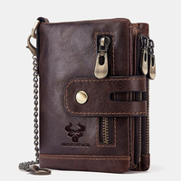 Portefeuille à glissière antivol antivol en cuir véritable pour hommes RFID avec chaîne