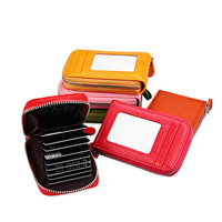 Portefeuille à Monnaie Couleur de Bonbons Fermeture éclair en Cuir Véritable RFID Porte-cartes Portefeuille Long