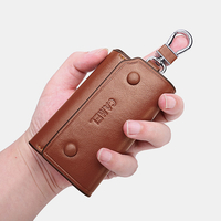 Portefeuille de couleur unie rétro mini porte-clés multifonction en cuir PU pour hommes