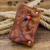 Portefeuille de sac de clé de poche à tirette latérale en cuir véritable pour homme