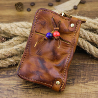 Portefeuille de sac de clé de poche à tirette latérale en cuir véritable pour homme