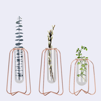 Pot de vase en tube à essai en verre + fer rétro Stand Holder plantes fleurs décoration