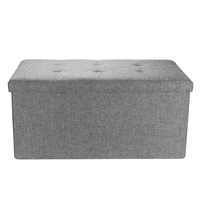 Pouf de rangement en lin avec siège escamotable,  banc