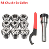 Precision R8 ER32 7/16 Porte-mandrin à pince Fraisage et tour CNC R8 Broche + 9PCS ER32 Ensemble de pinces à ressort de