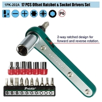 ProsKit 1PK-202A Jeu de clés à cliquet décalé 17 en 1 et tournevis à douille Torx Hex Metric Size