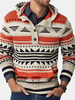 Pull à capuche à demi-bouton tricoté à motif géométrique tribal vintage pour homme