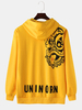 Pull à capuche à imprimé lion de style national pour homme avec poche kangourou