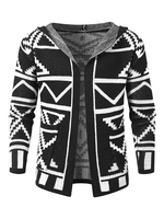 Pull à capuche tricoté pour hommes Cardigans jacquard mi-longs