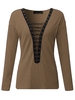 Pull à col en V plongeant à manches longues et lacets pour femmes