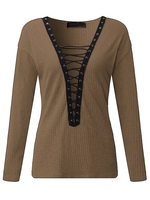 Pull à col en V plongeant à manches longues et lacets pour femmes