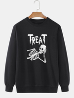 Pull à col rond imprimé lettre squelette dHalloween pour homme